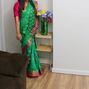 Green and Hot Pink Indian Saree